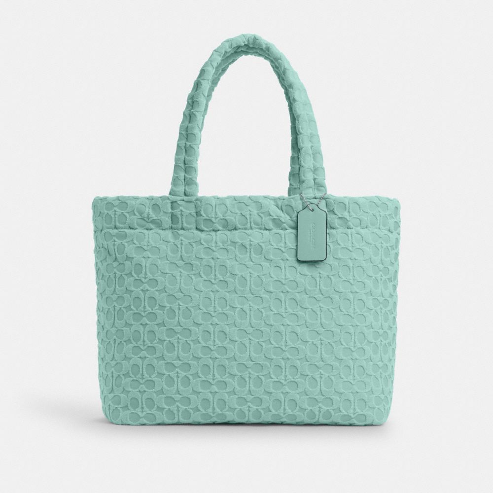 COACH®,TOTE IN SIGNATURE TERRY,Non Leather,X-Large,Sv/Faded Blue,Front View