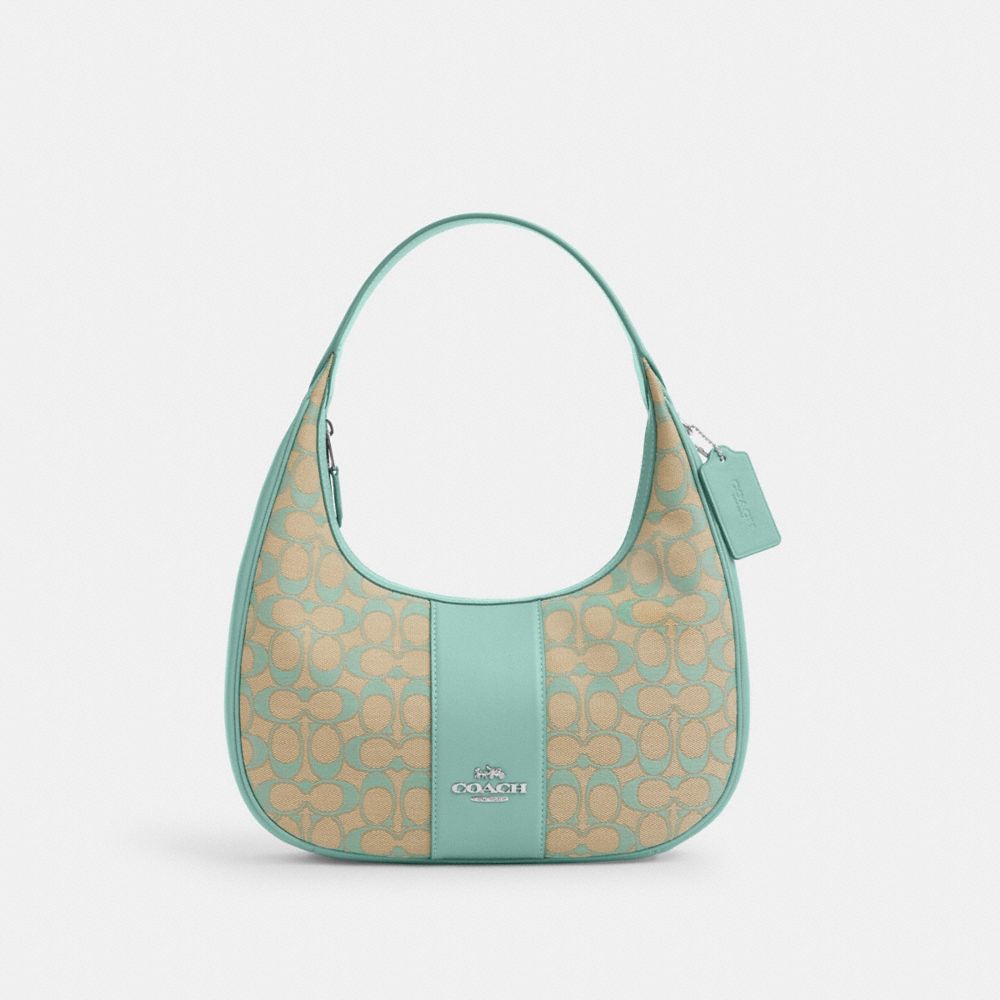 COACH®,CARMEN SHOULDER BAG IN SIGNATURE JACQUARD,Non Leather,Medium,Sv/Faded Blue,Front View