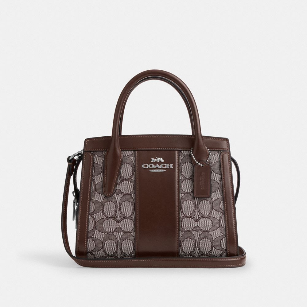 COACH®,ANDREA CARRYALL BAG IN SIGNATURE JACQUARD,Non Leather,Medium,Sv/Oak/Maple,Front View image number 0
