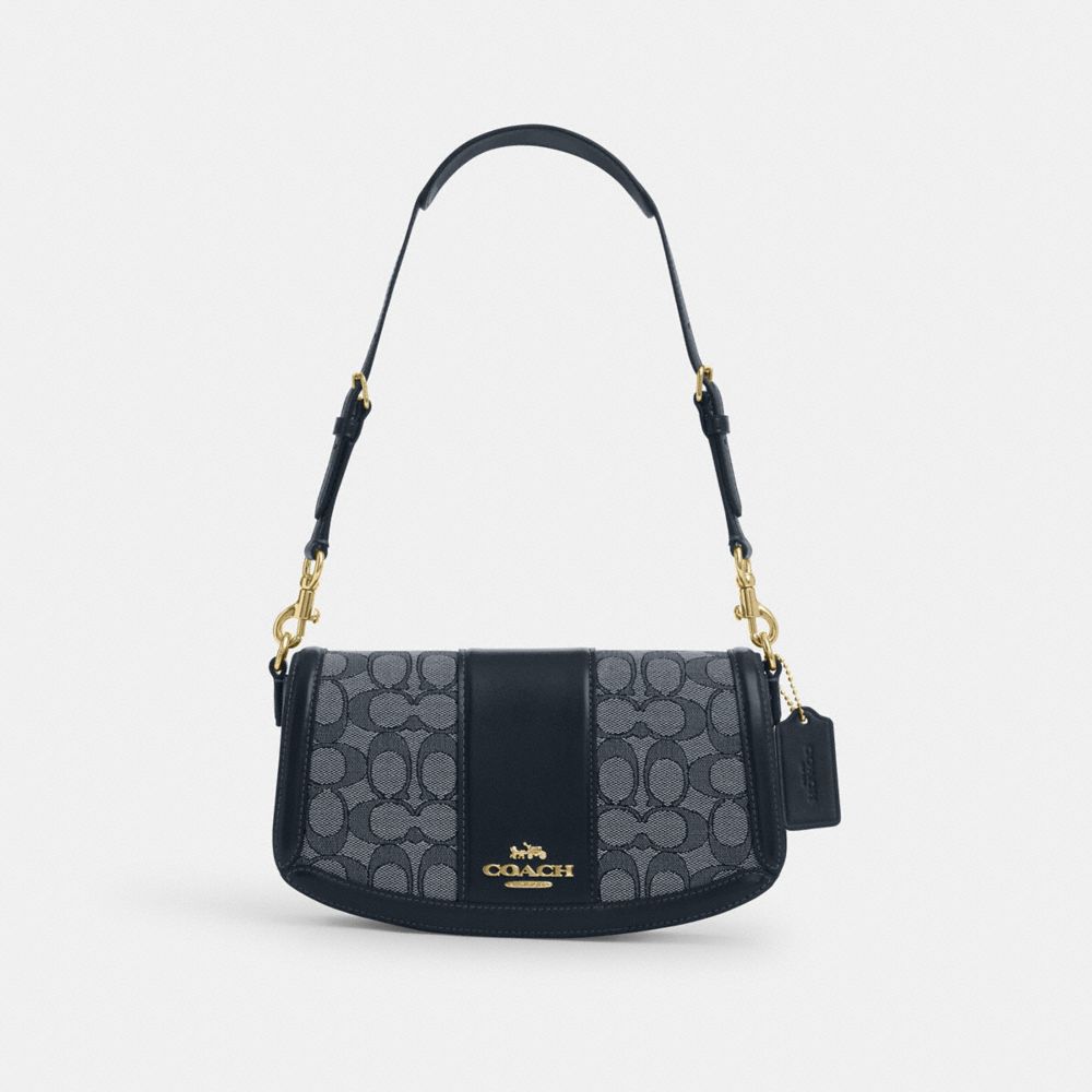 Gold Navy Midnight Navy Andrea Shoulder Bag In Signature Jacquard