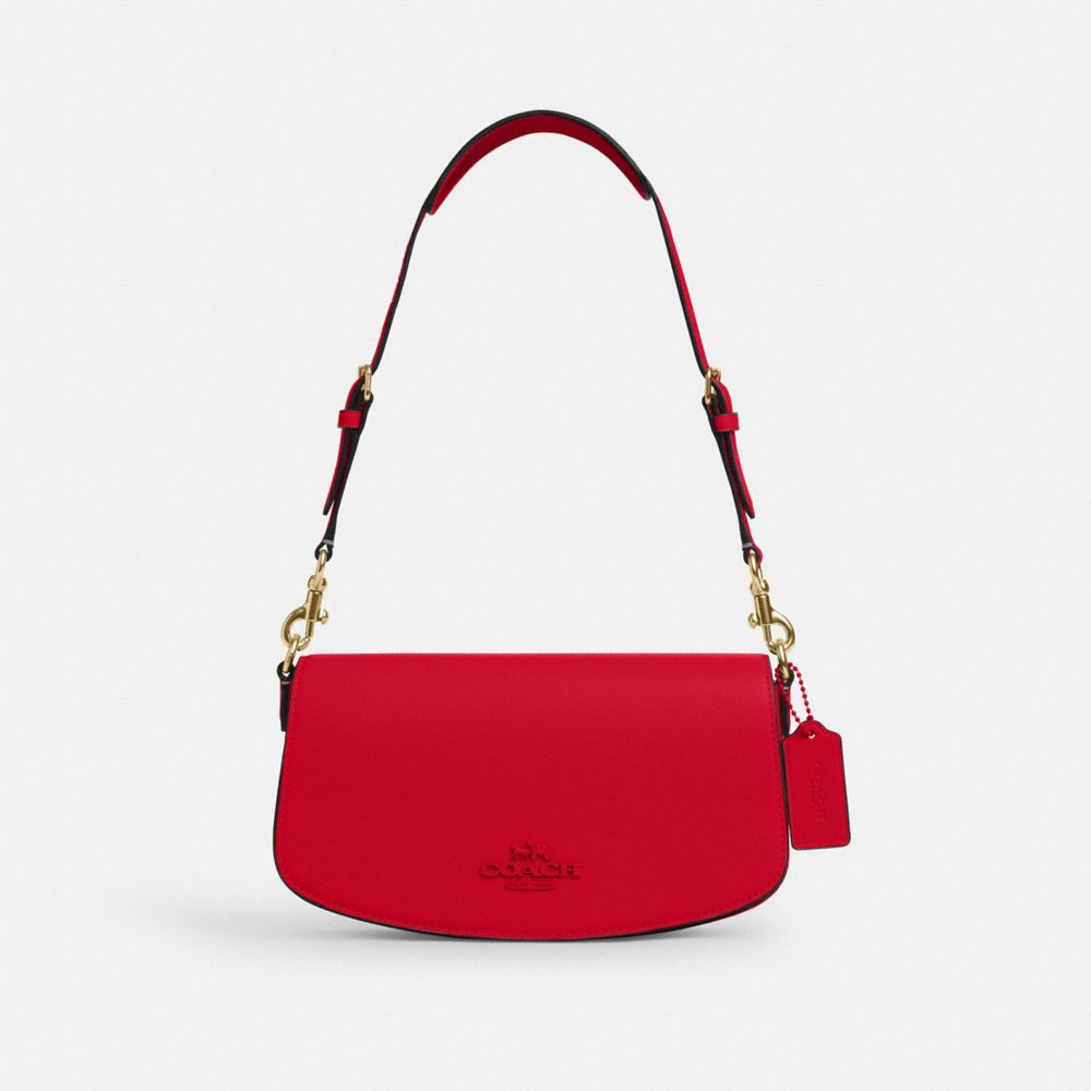 COACH®,Andrea Shoulder Bag,Calfskin Leather,Shoulder Bag,Logo,Metal,Casual,Red,Front View