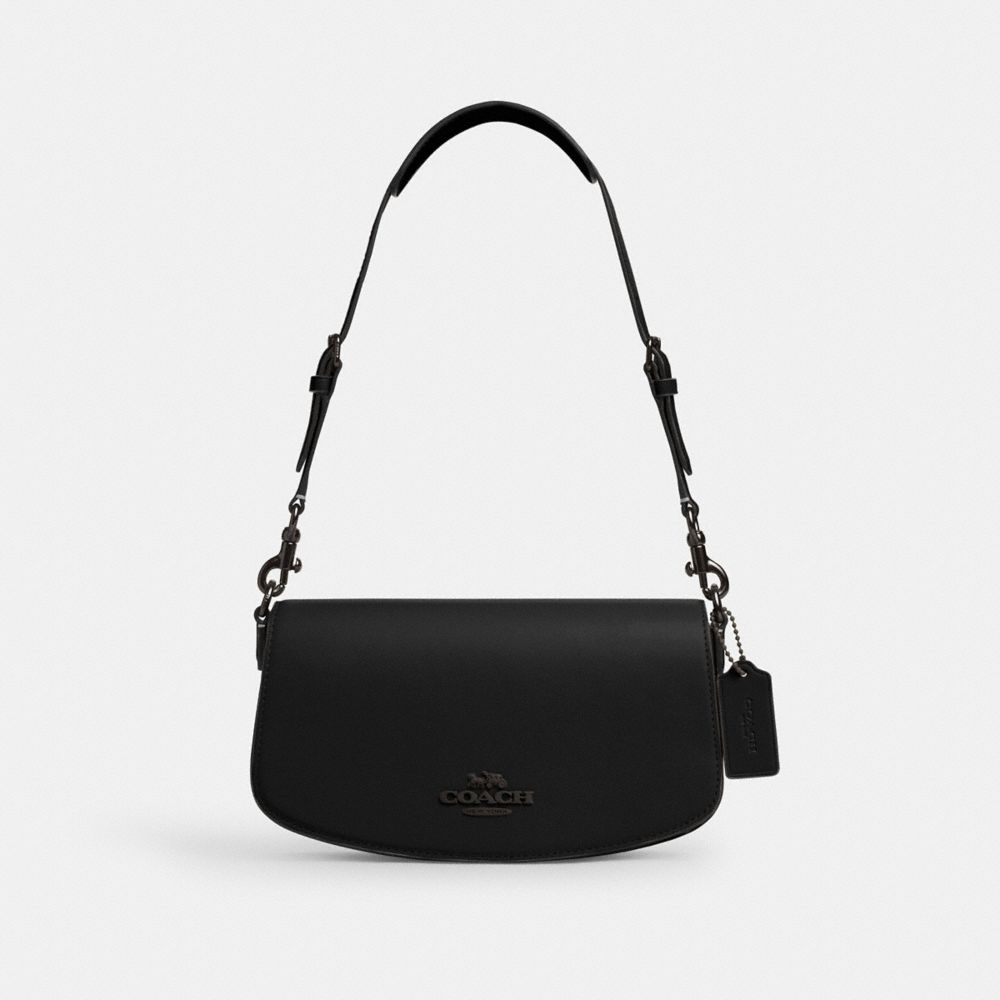 COACH®,ANDREA SHOULDER BAG,Smooth Leather,Small,Black Copper/Black,Front View