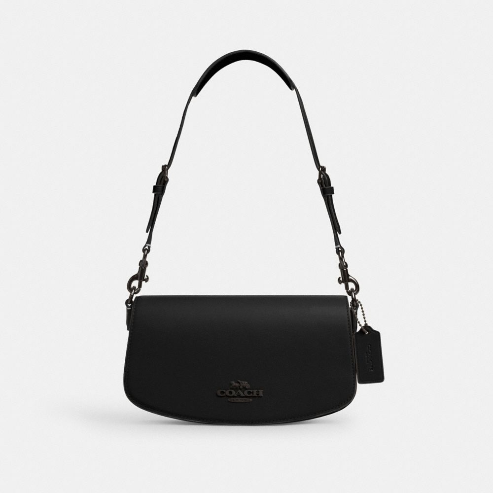 COACH®,Andrea Shoulder Bag,Calfskin Leather,Shoulder Bag,Logo,Metal,Casual,Black,Front View