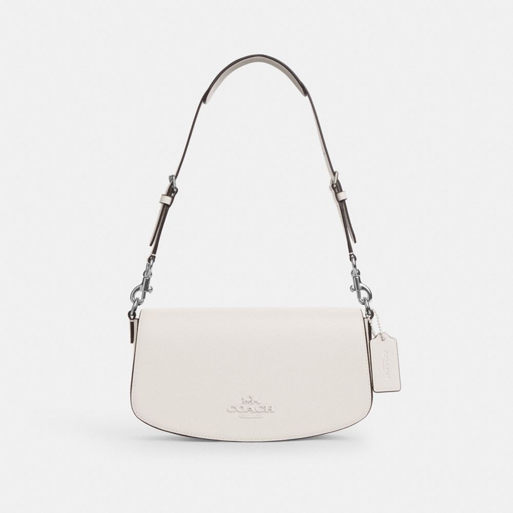 COACH®,Andrea Shoulder Bag,Calfskin Leather,Shoulder Bag,Logo,Metal,Casual,White,Front View