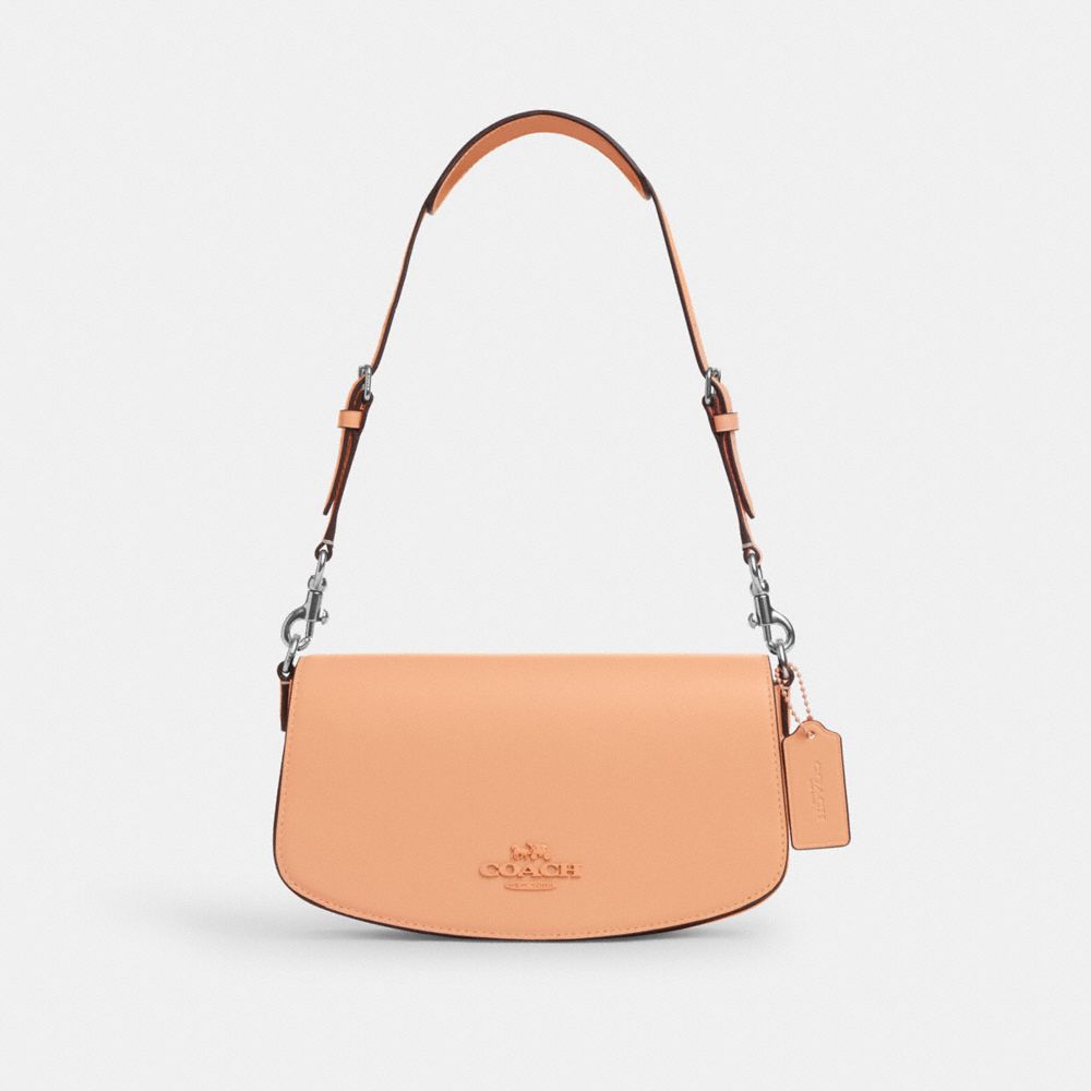 COACH®,Andrea Shoulder Bag,Calfskin Leather,Shoulder Bag,Logo,Metal,Casual,Orange,Front View