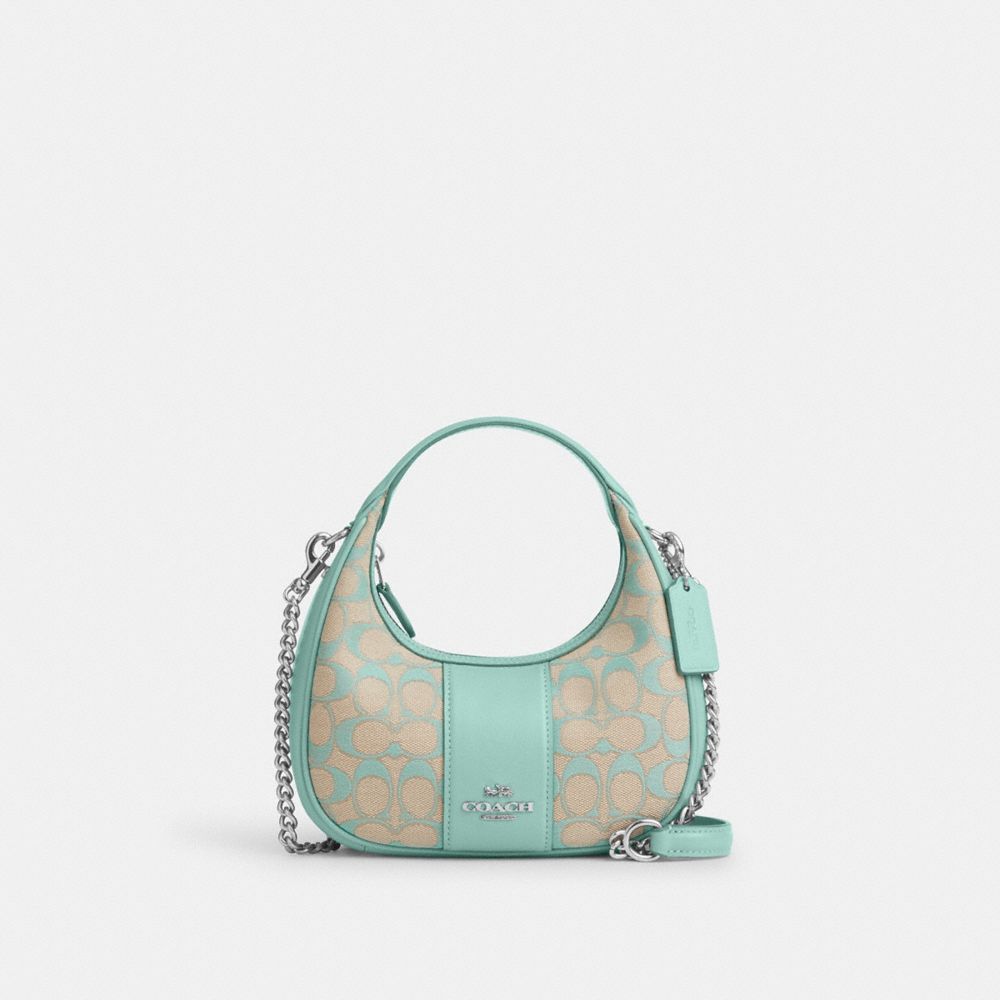 COACH®,CARMEN MINI CROSSBODY IN SIGNATURE JACQUARD,Non Leather,Sv/Faded Blue,Front View