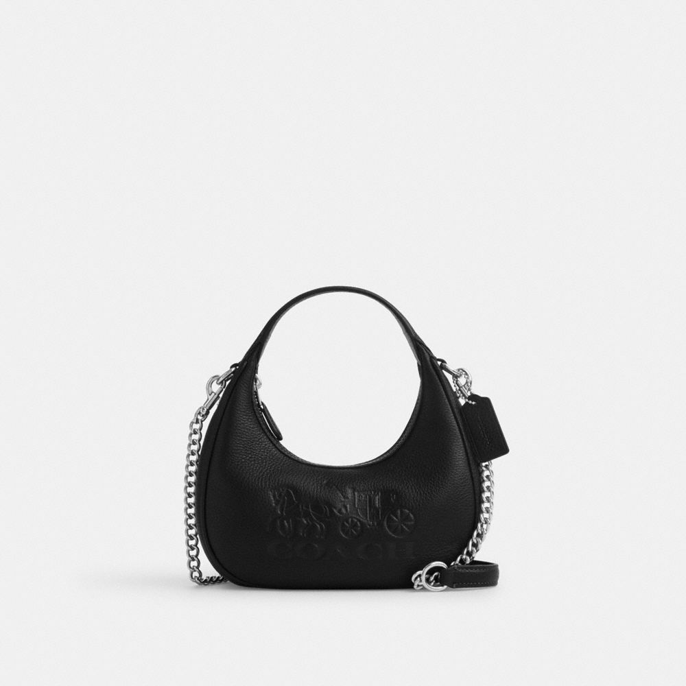 COACH®,CARMEN MINI CROSSBODY,Pebbled Leather,Silver/Black,Front View