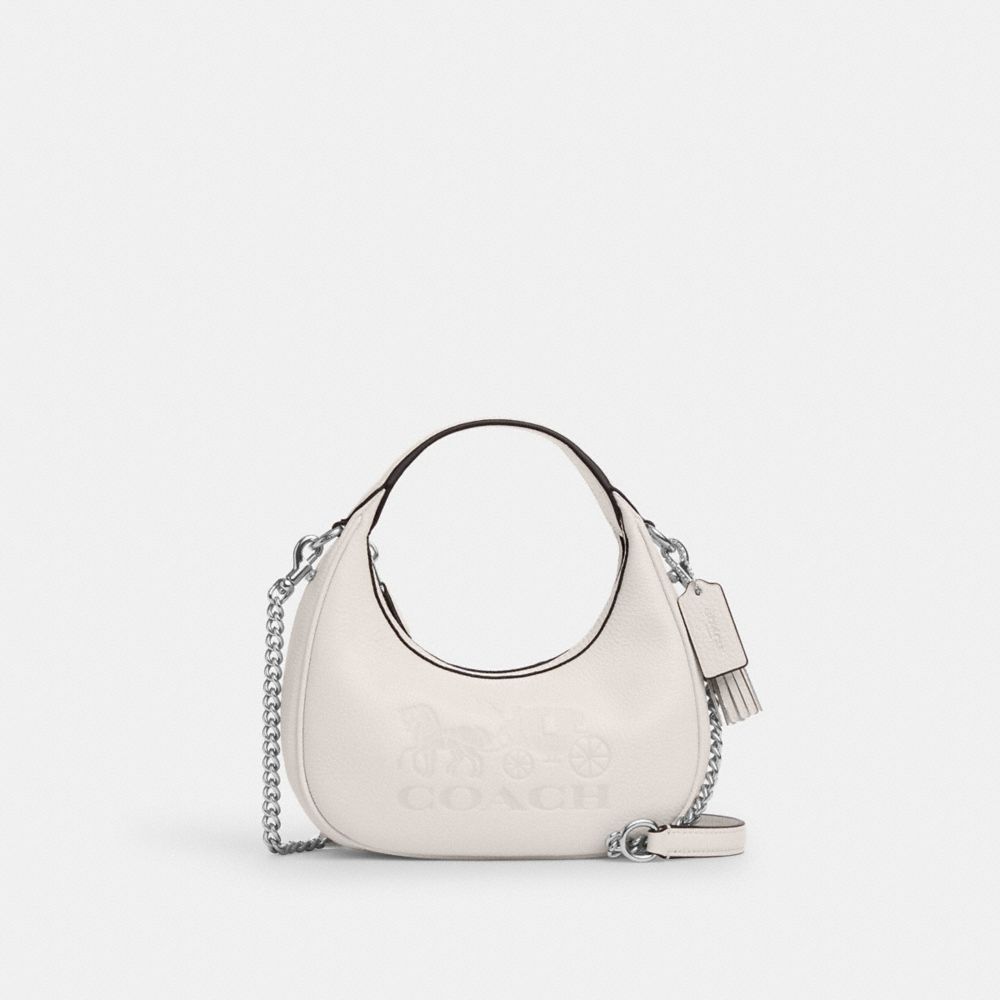 COACH®,CARMEN MINI CROSSBODY,Pebbled Leather,Silver/Chalk,Front View