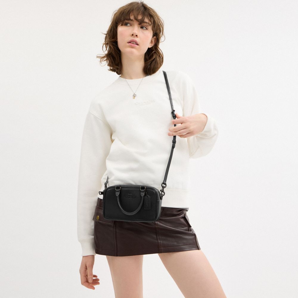COACH®,Satchel Crossbody,Leather,Crossbody,Logo,Metal,Embossed,Day Party,Black