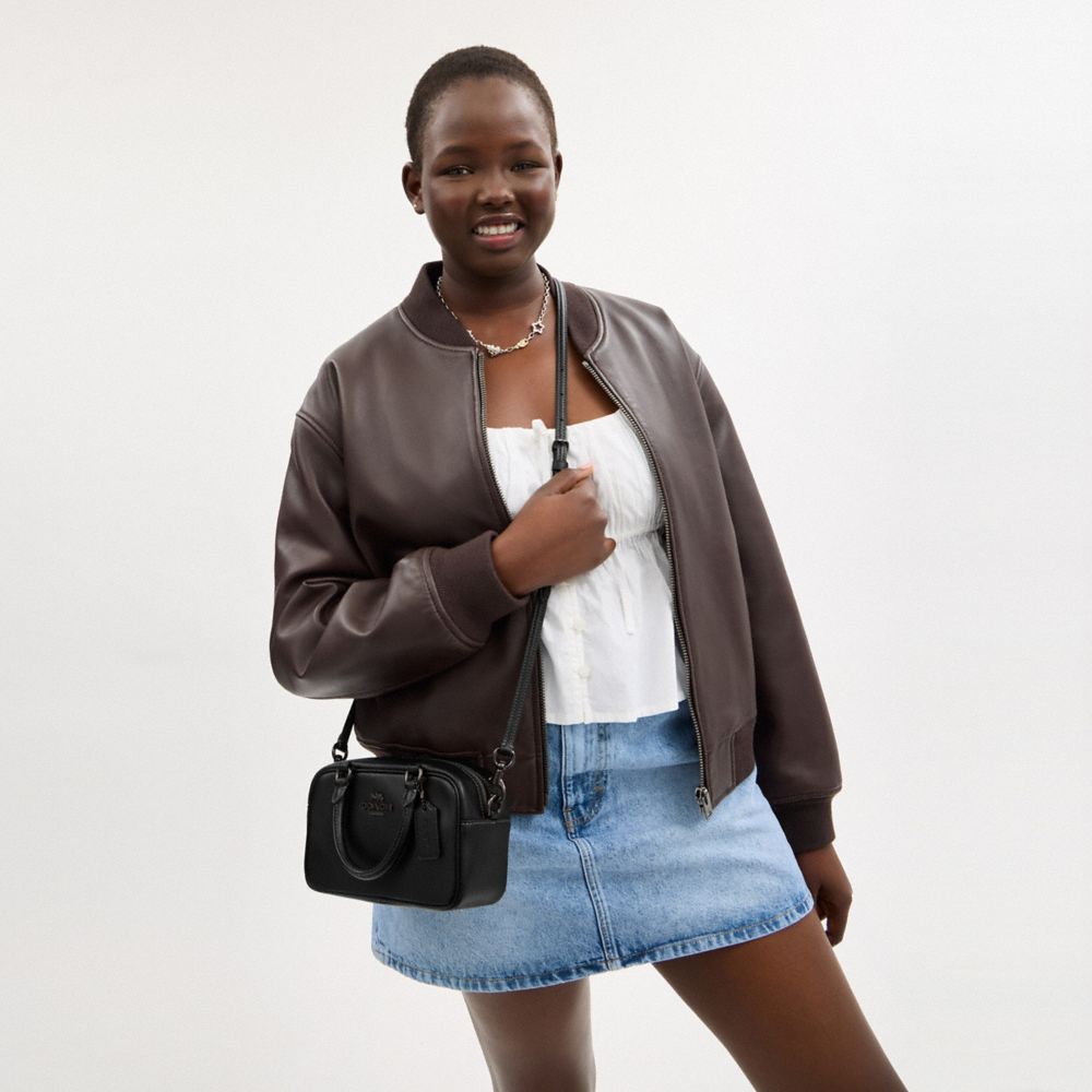COACH®,Satchel Crossbody,Leather,Crossbody,Logo,Metal,Embossed,Day Party,Black