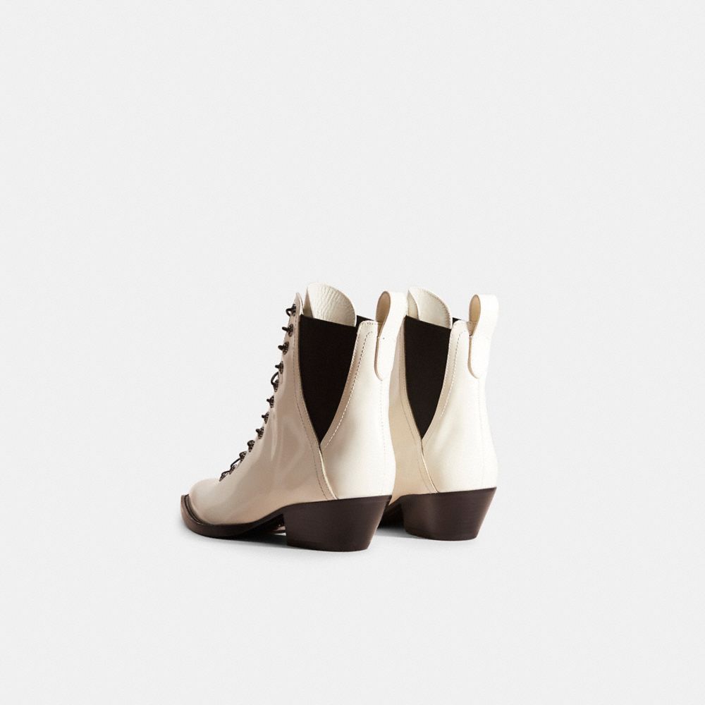 COACH®,Restored Lace Up Bootie,Leather,Chelsea Boots,Color Block,Pull Tab,Casual,White,Back View