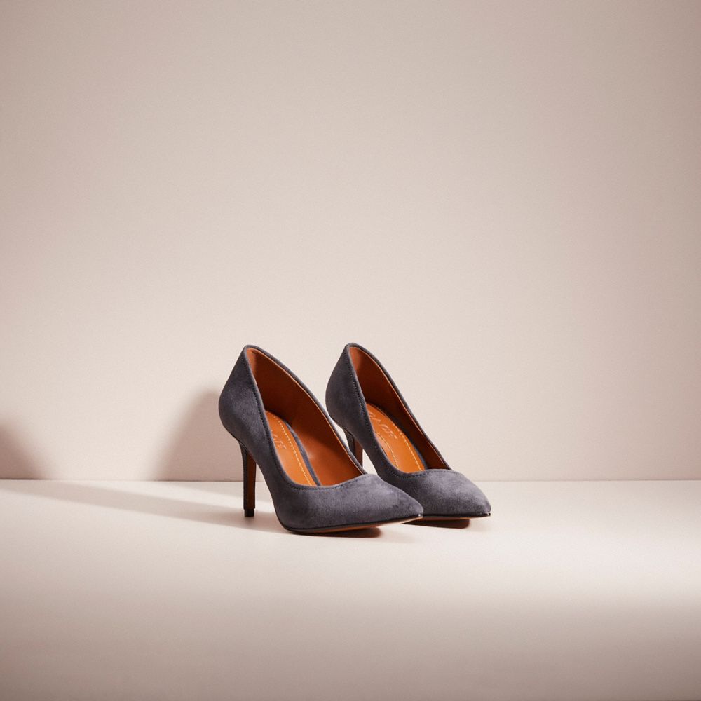 COACH®,Restored Waverly Pump,Leather,Suede,Pumps,Cocktail,Gray,Angle View