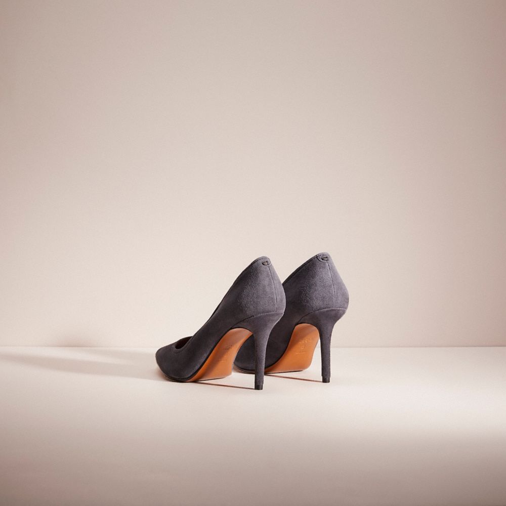 COACH®,Restored Waverly Pump,Leather,Suede,Pumps,Cocktail,Gray,Back View