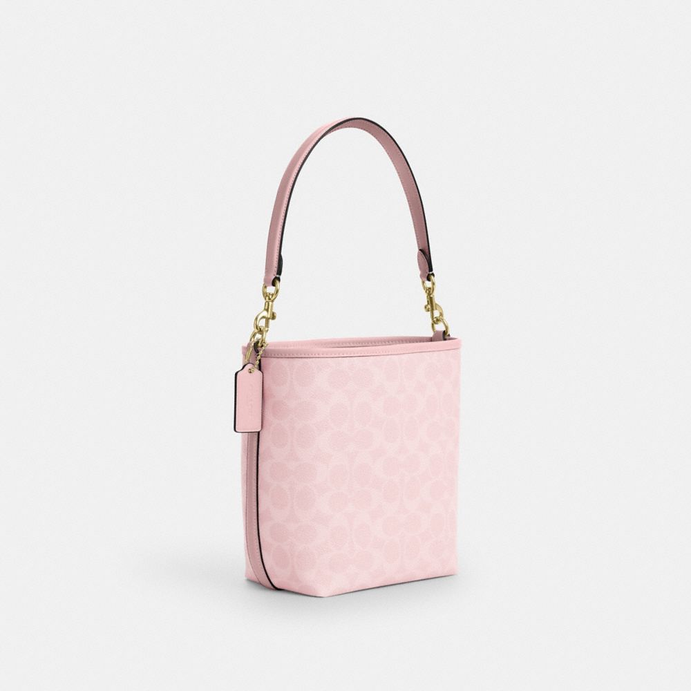 COACH®,City Bucket Bag In Signature Canvas,Leather,Bucket,Casual,Pink,Angle View