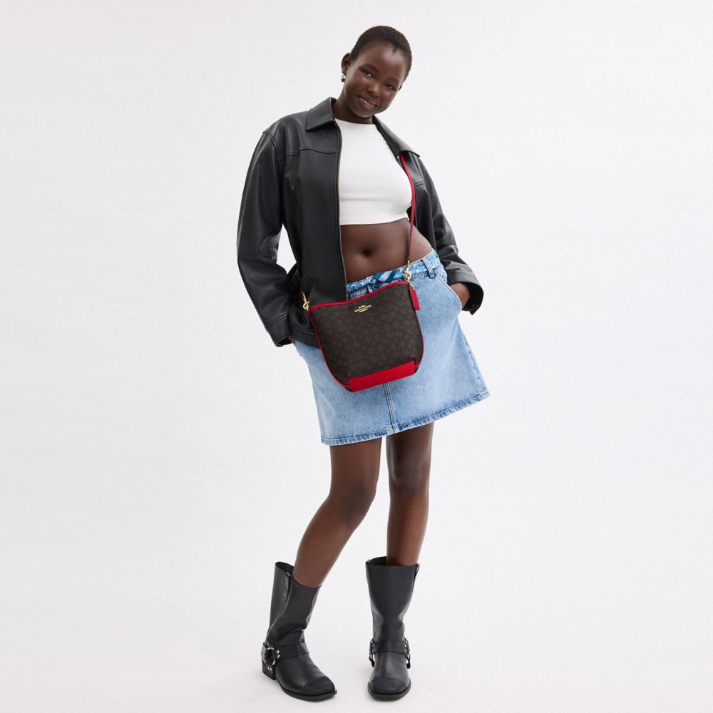 COACH®,City Bucket Bag In Signature Canvas,Leather,Bucket,Casual,Multi Color,Detail View
