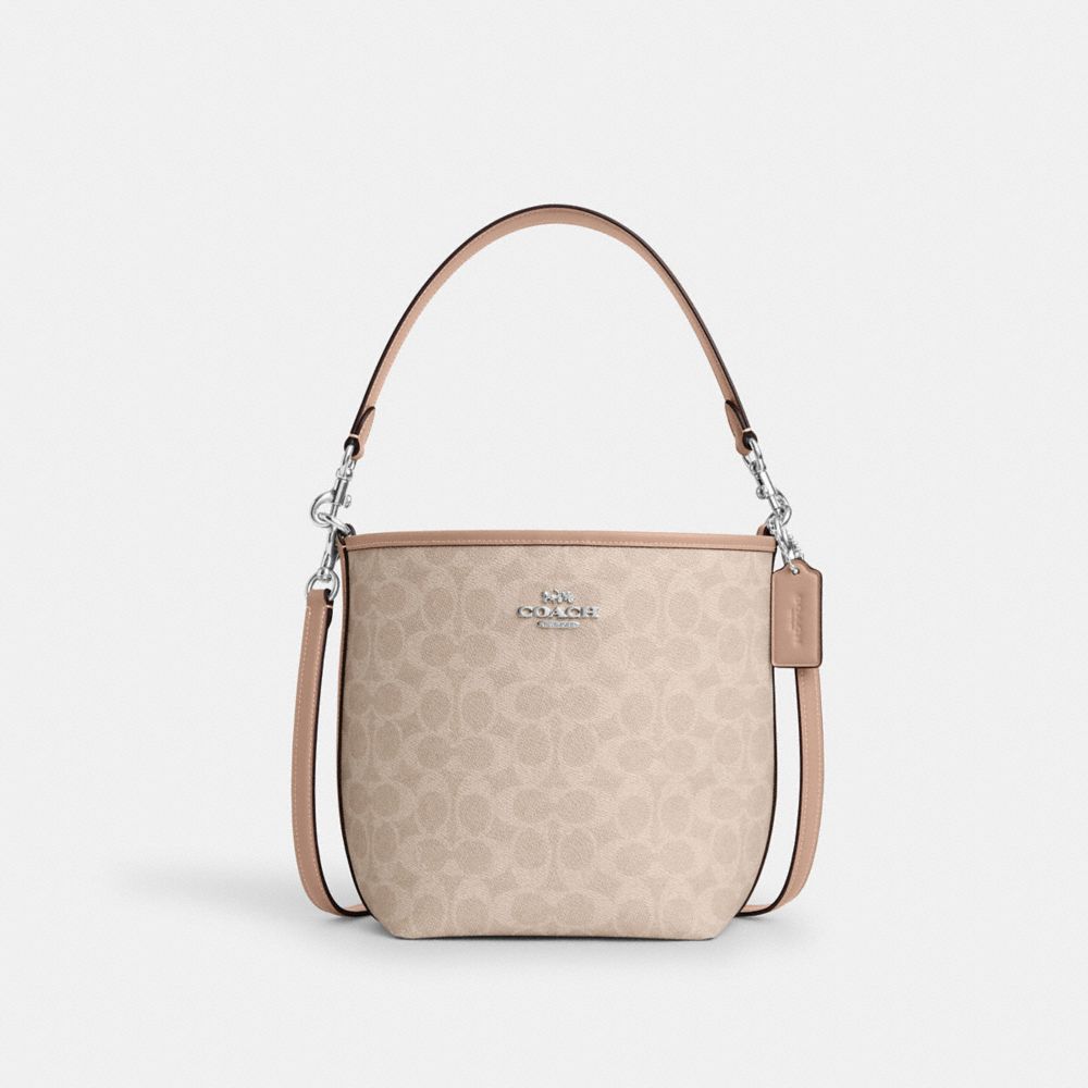 COACH®,City Bucket Bag In Signature Canvas,Leather,Bucket,Casual,Beige,Front View image number 0