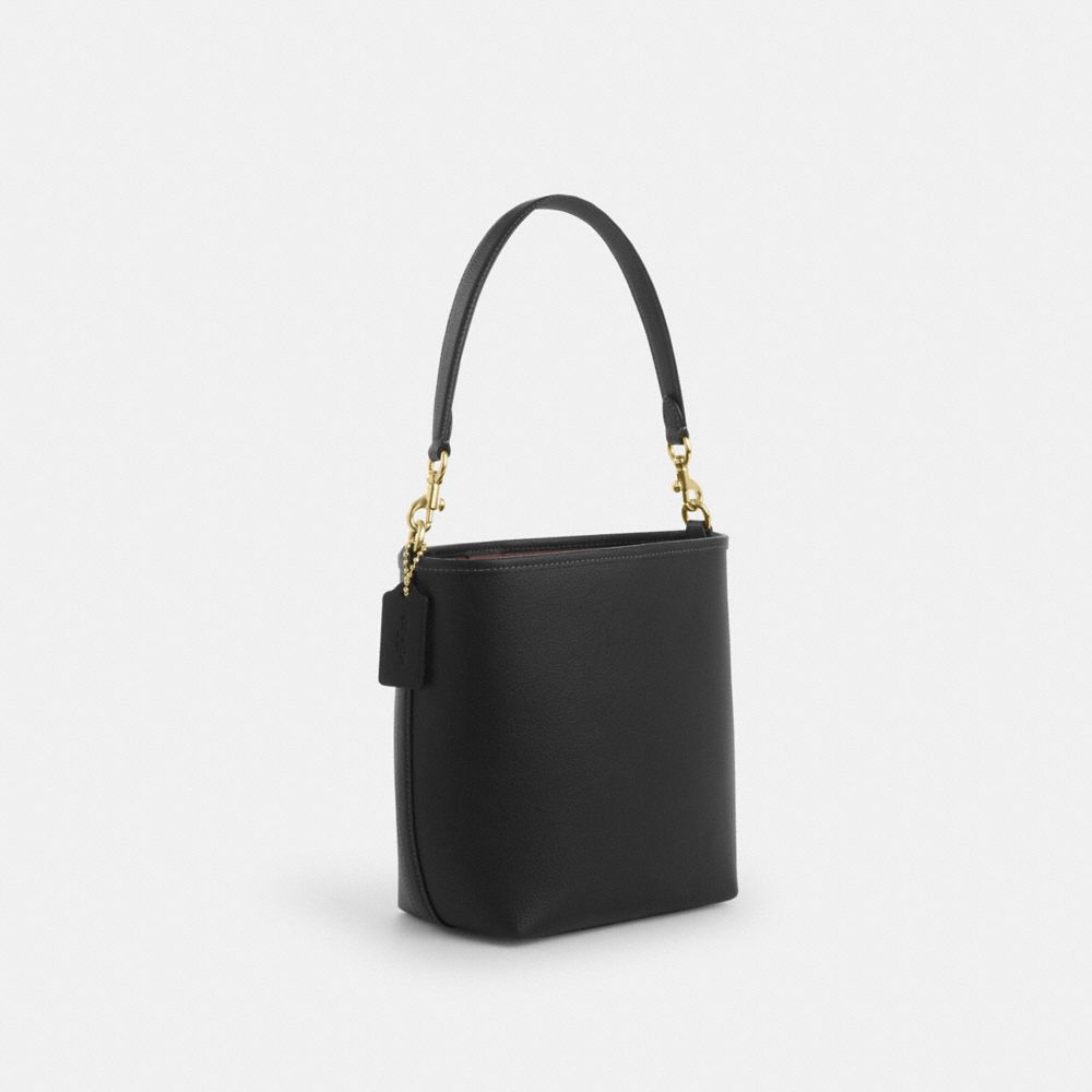 COACH®,CITY BUCKET BAG,Pebbled Leather,Medium,Gold/Black,Angle View