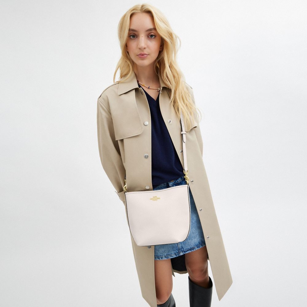 COACH®,City Bucket Bag,Leather,Crossbody,Metal,Logo,Casual,White,Detail View