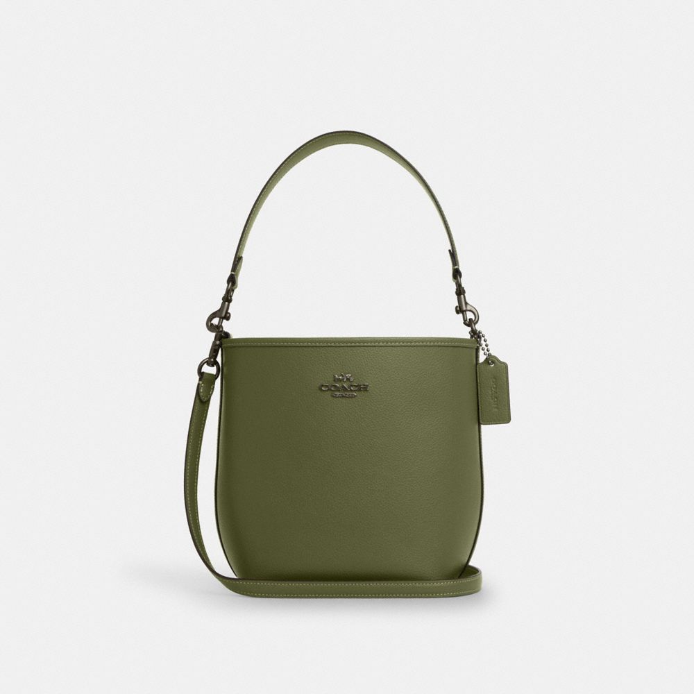 COACH®,City Bucket Bag,Leather,Crossbody,Metal,Logo,Casual,Olive,Front View