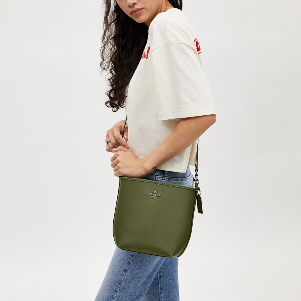 COACH®,City Bucket Bag,Lining Lining Fabric Content,Leather,Crossbody,Metal,Logo,Casual,Olive,Detail View