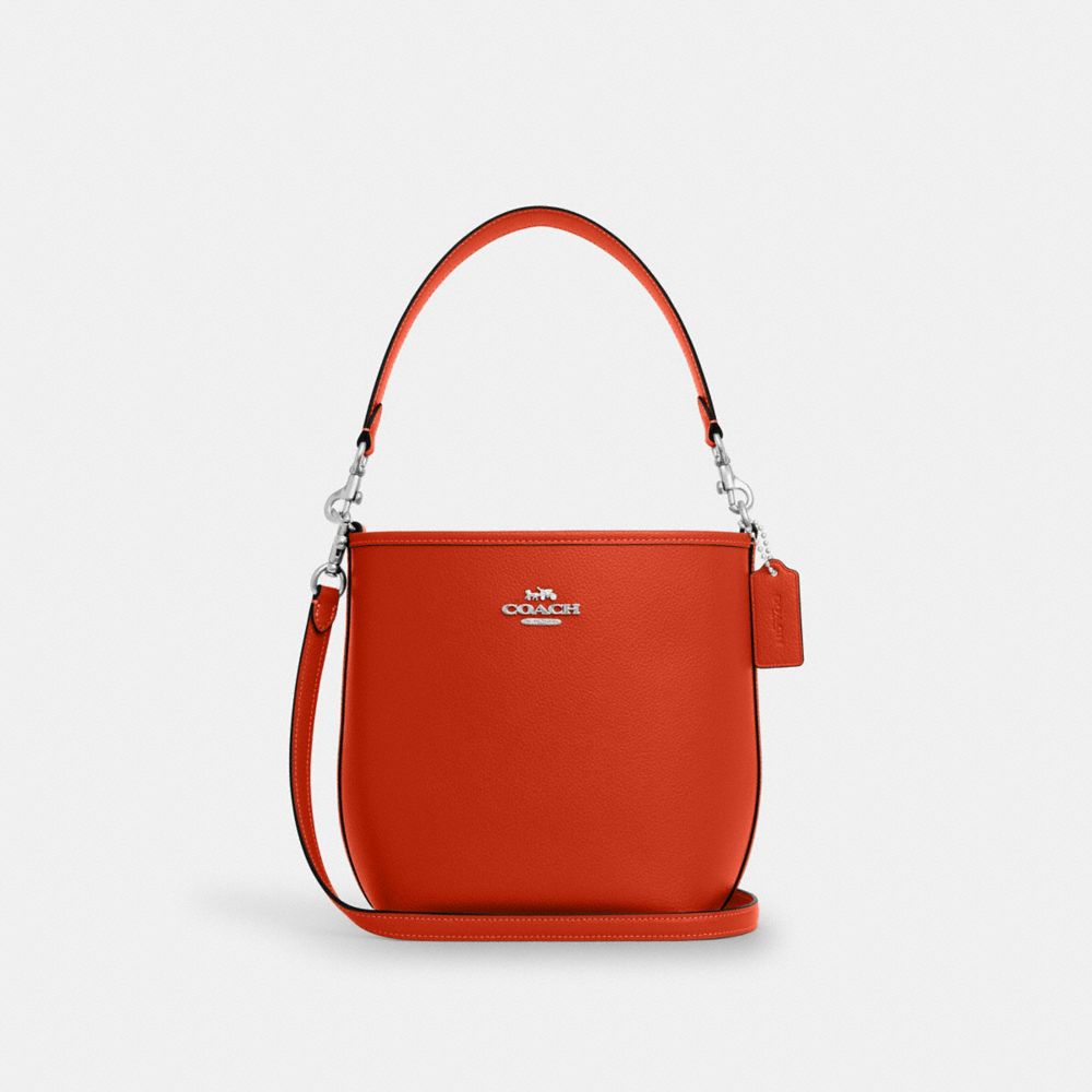 COACH®,SAC SEAU CITY,Cuir galet,Argent/Orange profond,Front View