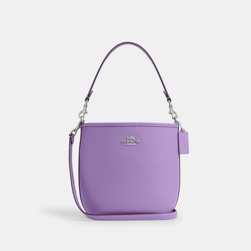 COACH®,SAC SEAU CITY,Cuir galet,Argent/Iris,Front View