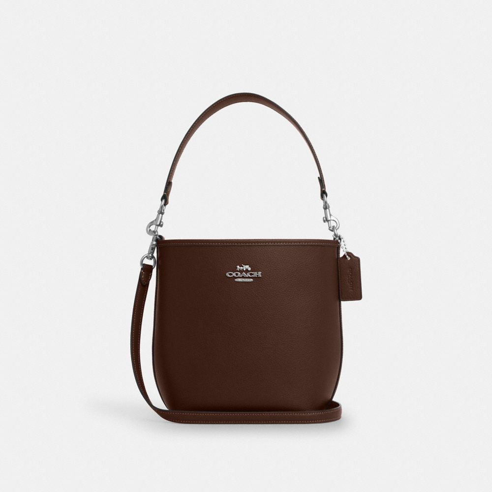 COACH®,City Bucket Bag,Leather,Crossbody,Metal,Logo,Casual,Brown,Front View