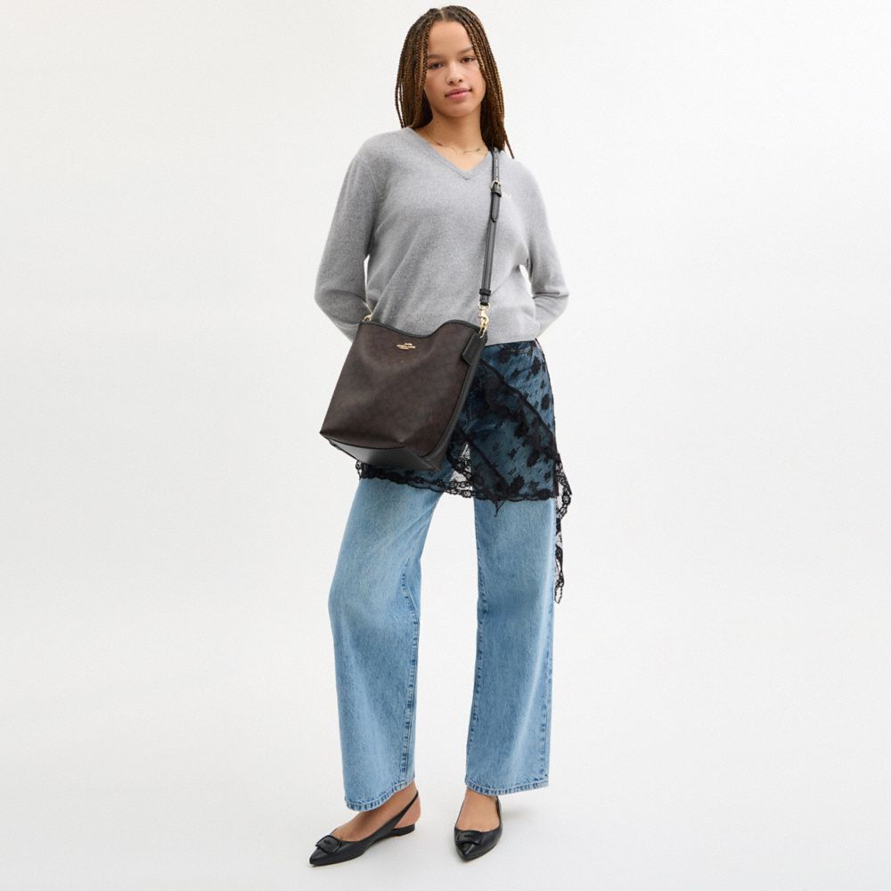 COACH®,City Large Bucket Bag In Signature Canvas,Bucket,Piping,Casual,Black