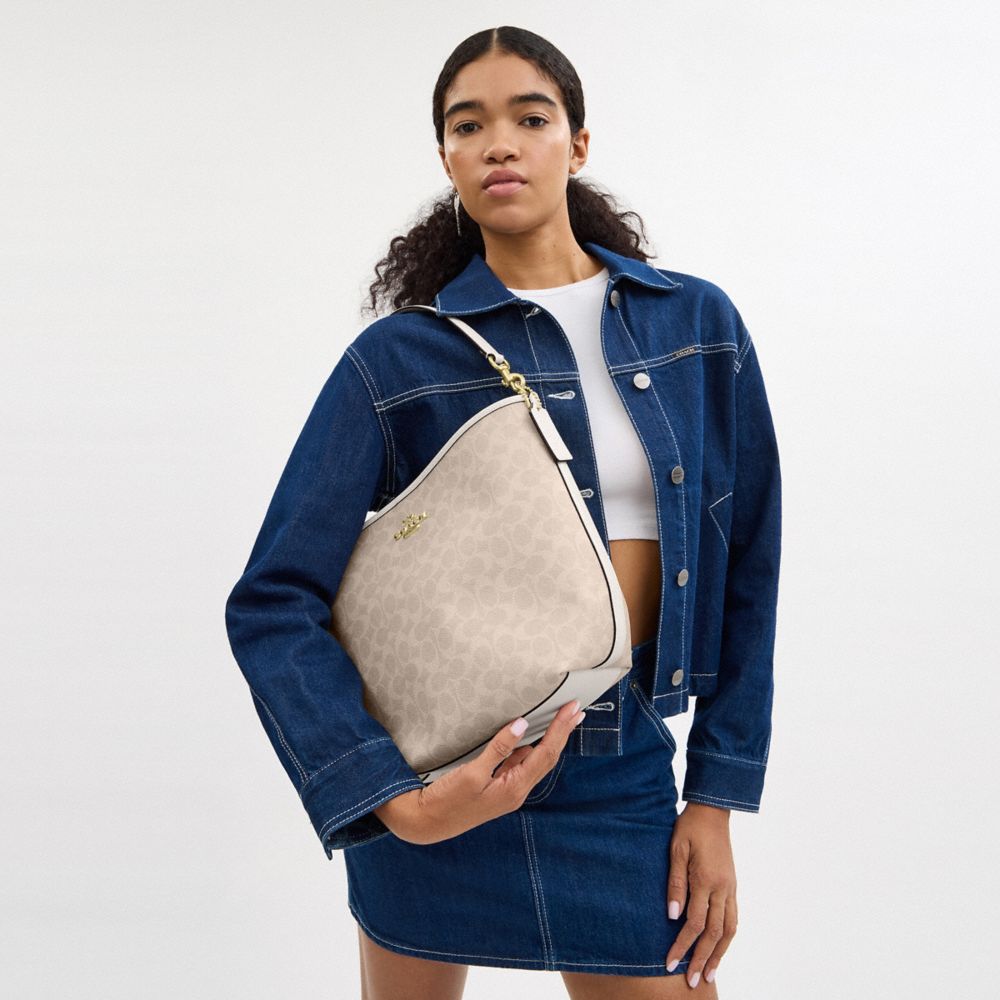 COACH®,City Large Bucket Bag In Signature Canvas,Bucket,Piping,Casual,Beige,Detail View