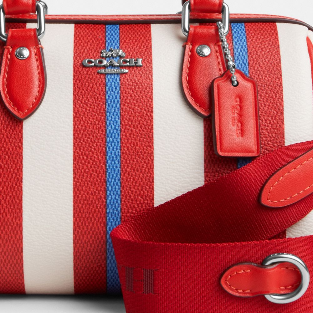 COACH®,Mini Rowan Crossbody With Stripe Print,Leather,Crossbody,Embossed,Metal,Logo,Casual,Red