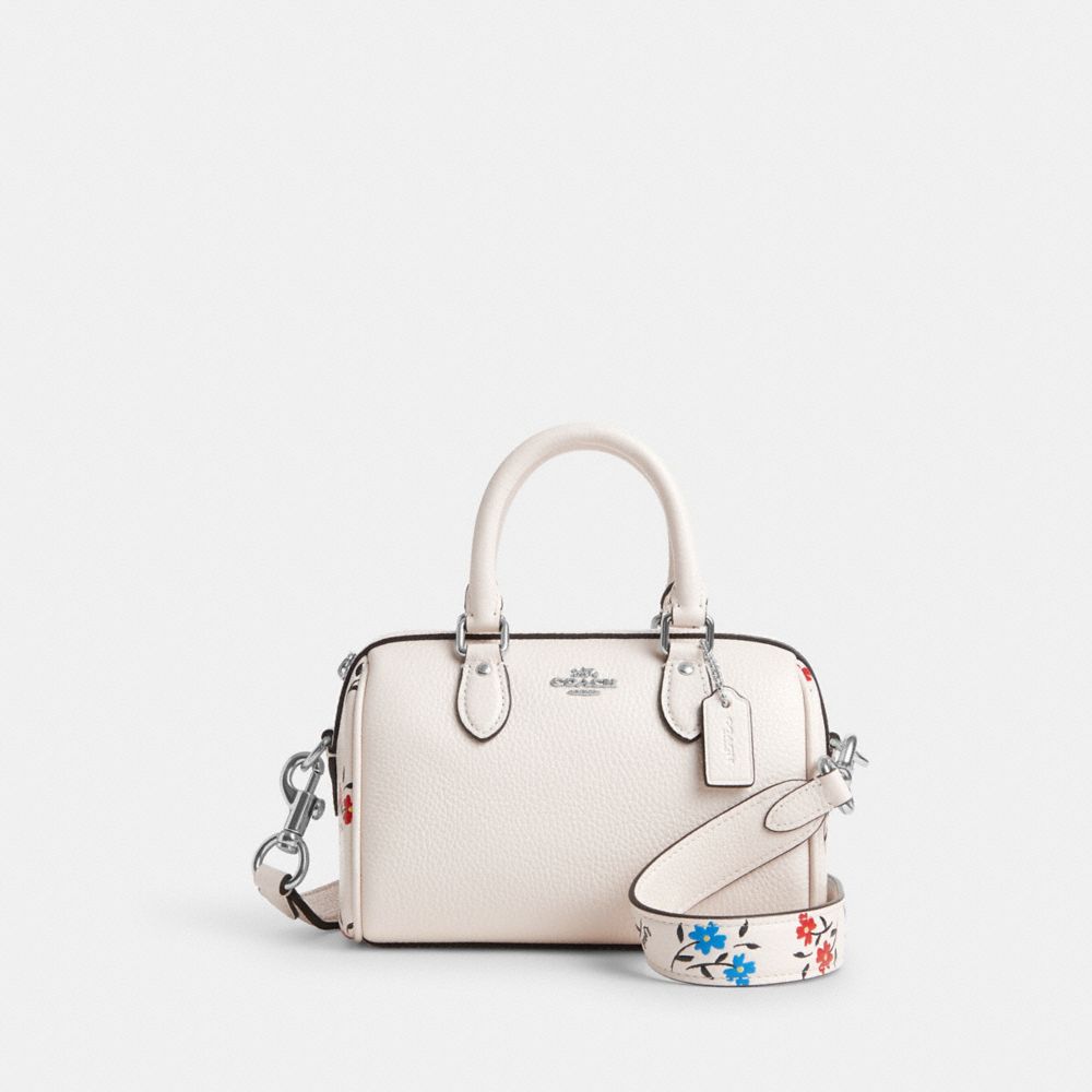 COACH®,MINI ROWAN CROSSBODY WITH FLORAL PRINT,Novelty Leather,Silver/Chalk Multi,Front View