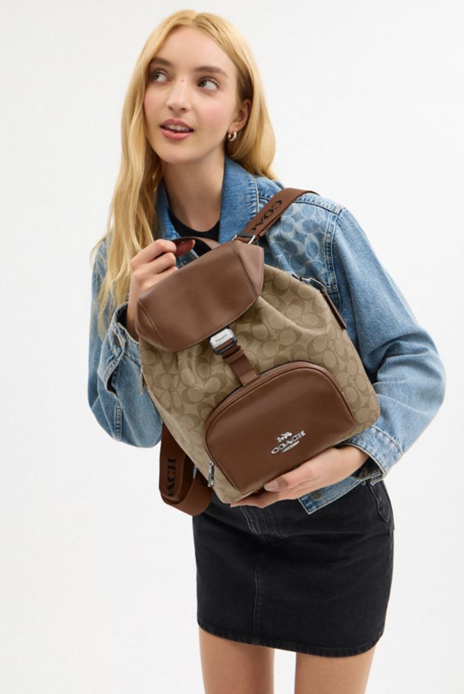 COACH®,Pace Large Backpack In Signature Canvas,Backpack,Color Block,Casual,Brown