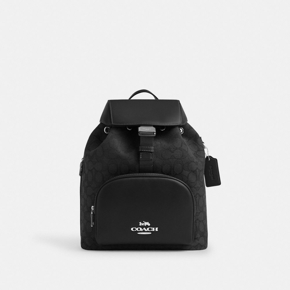 COACH®,Pace Large Backpack In Signature Jacquard,Cotton,Backpack,Casual,Black,Front View