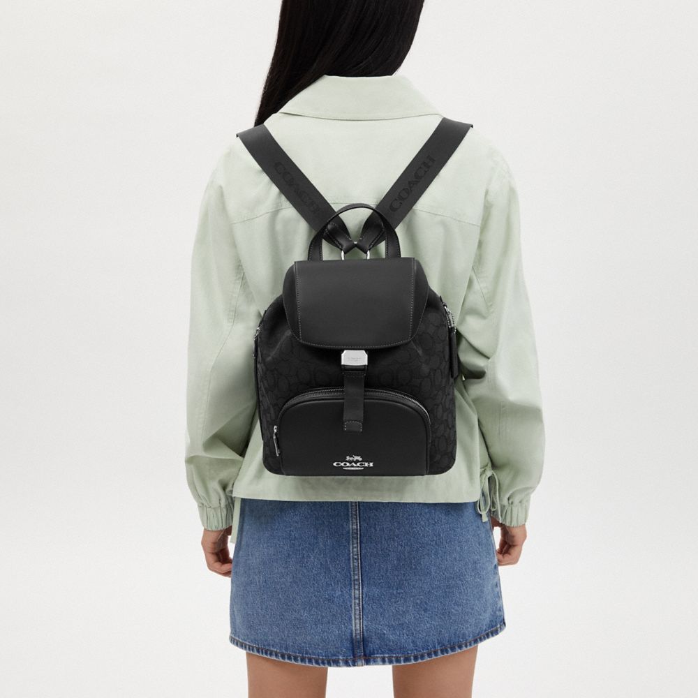 COACH®,Pace Large Backpack In Signature Jacquard,Cotton,Backpack,Casual,Black,Detail View