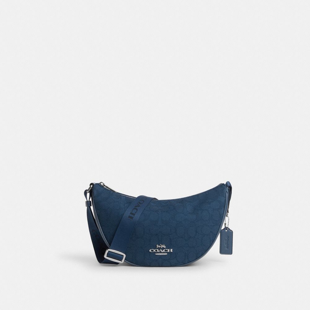 Silver Denim Dark Denim Pace Shoulder Bag In Signature Jacquard