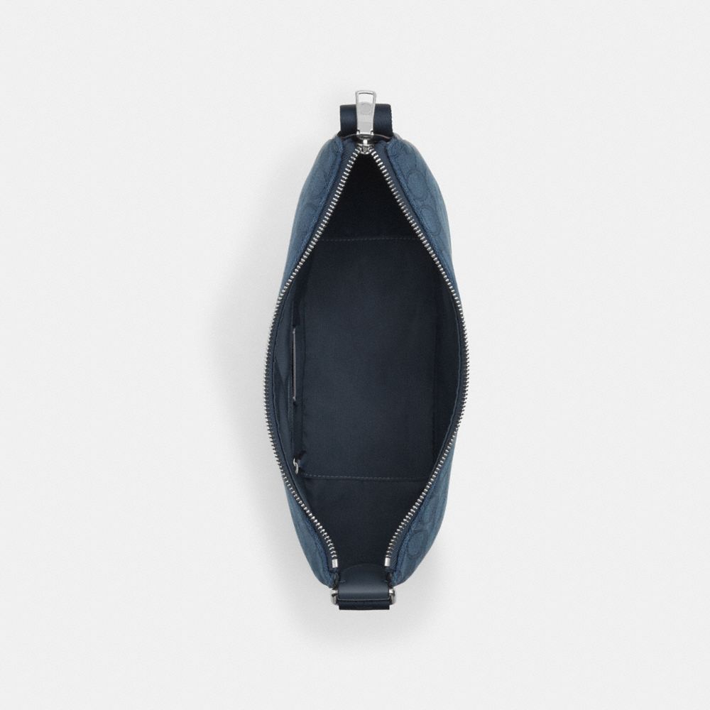 COACH®,Pace Shoulder Bag In Signature Jacquard,Calfskin Leather,Cotton,Leather,Shoulder Bag,Logo,Metal,Casual,Navy,Inside View,Top View