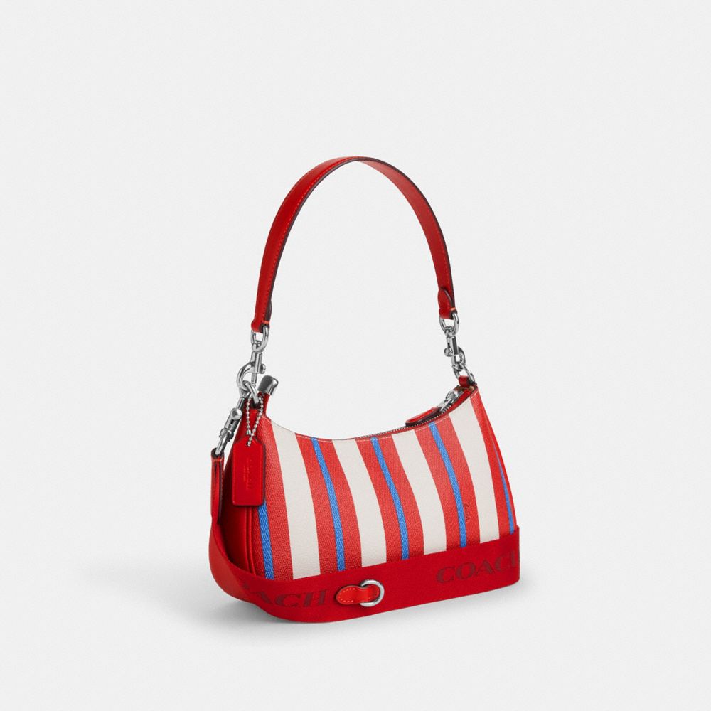 COACH®,TERI SHOULDER BAG WITH STRIPE PRINT,Novelty Print,Medium,Silver/Chalk Multi,Angle View