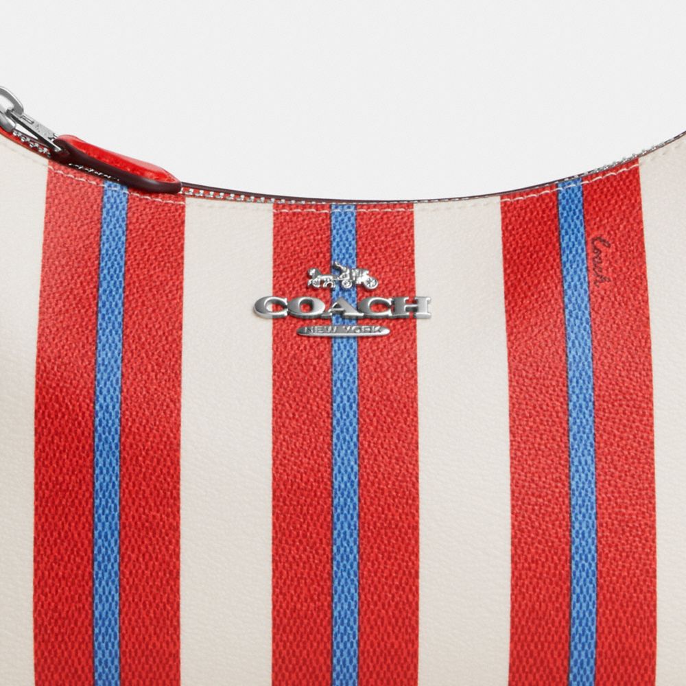 COACH®,Teri Shoulder Bag With Stripe Print,Leather,Shoulder Bag,Metal,Embossed,Logo,Casual,Red