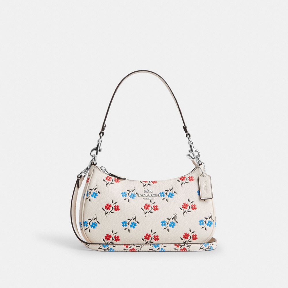 COACH®,TERI SHOULDER BAG WITH FLORAL PRINT,Medium,Silver/Chalk Multi,Front View