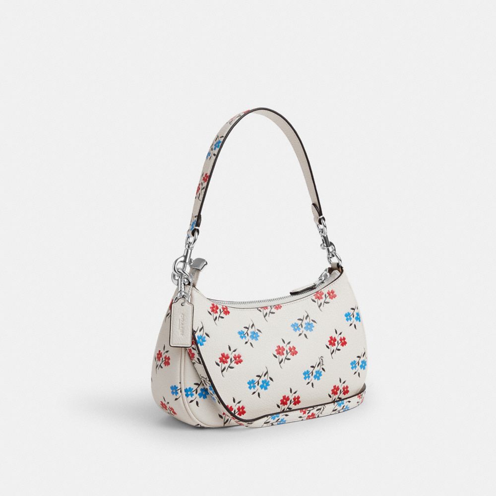 COACH®,TERI SHOULDER BAG WITH FLORAL PRINT,Medium,Silver/Chalk Multi,Angle View