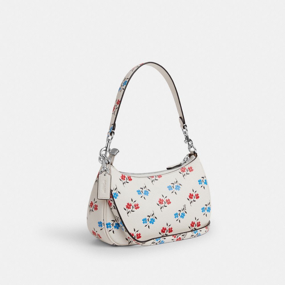COACH®,Teri Shoulder Bag With Floral Print,Lining Lining Fabric Content,Shoulder Bag,Embossed,Logo,Metal,Casual,White,Angle View