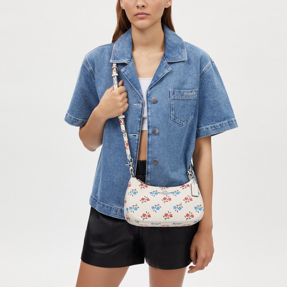 COACH®,Teri Shoulder Bag With Floral Print,Lining Lining Fabric Content,Shoulder Bag,Embossed,Logo,Metal,Casual,White,Detail View