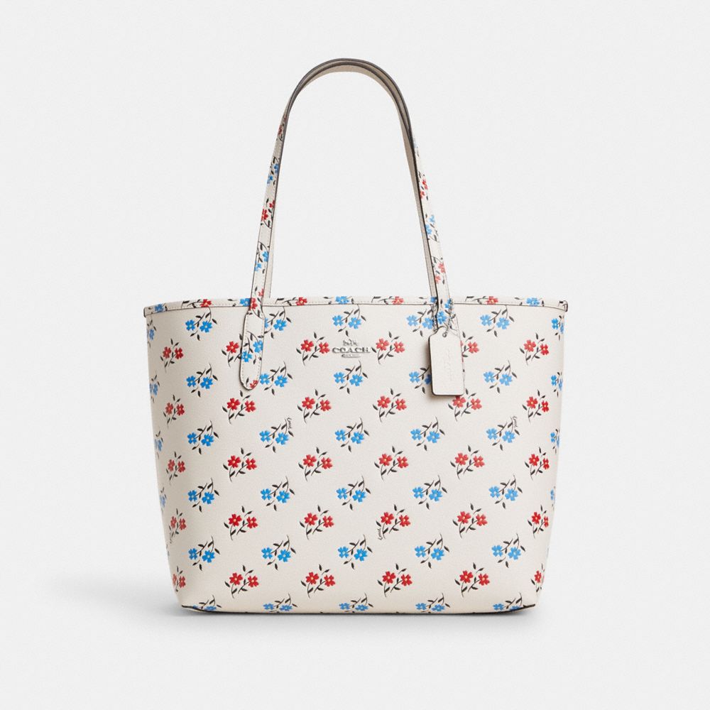 Silver Chalk Multi City Tote Bag With Floral Print