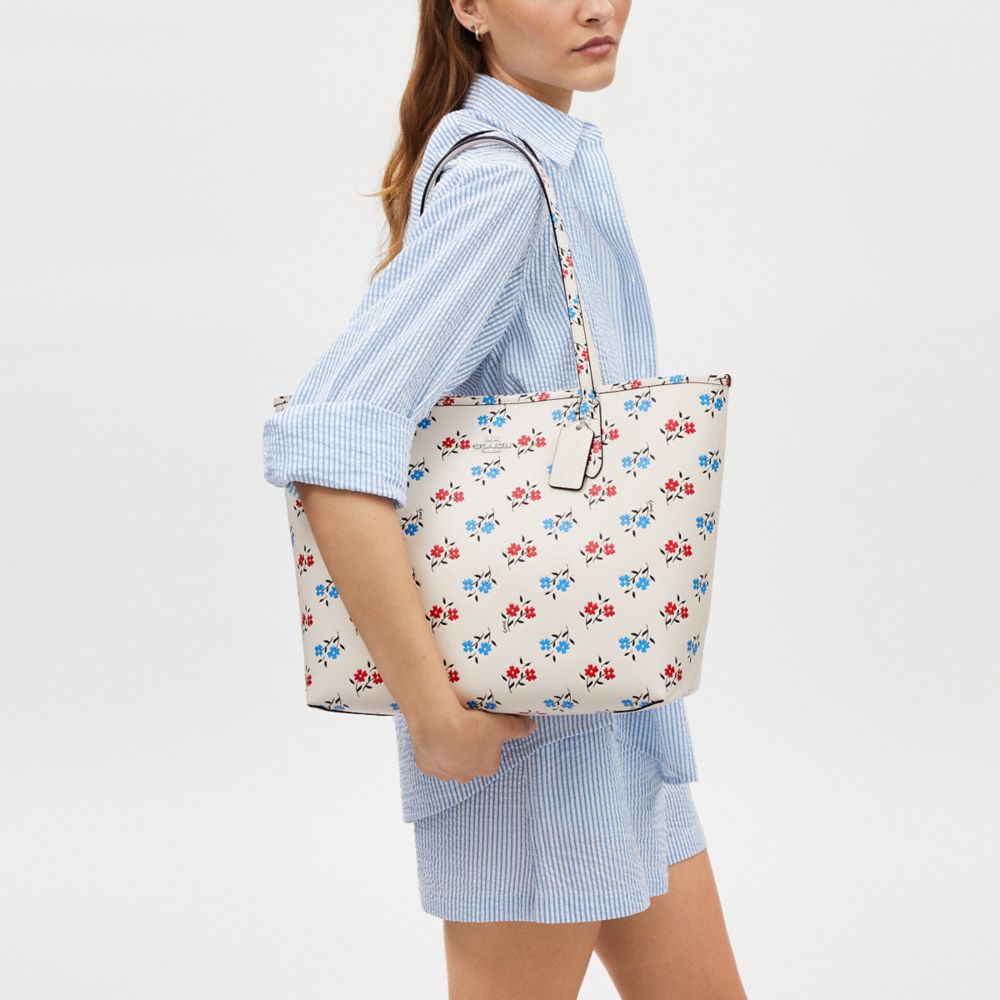 COACH®,City Tote Bag With Floral Print,White,Detail View