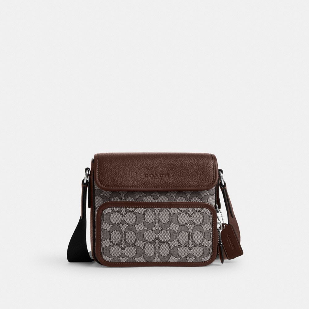 COACH®,SULLIVAN FLAP CROSSBODY BAG IN SIGNATURE JACQUARD,Signature Canvas,Medium,Sv/Oak/Maple,Front View image number 0