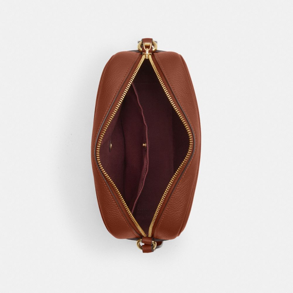 COACH®,Jamie Camera Bag With Tooling,Leather,Camera Bag,Metal,Pattern,Embossed,Logo,Casual,Brown,Inside View,Top View