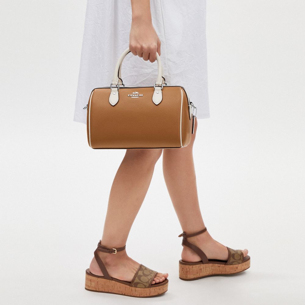 COACH®,Rowan Satchel Bag In Colorblock,Brown,Detail View