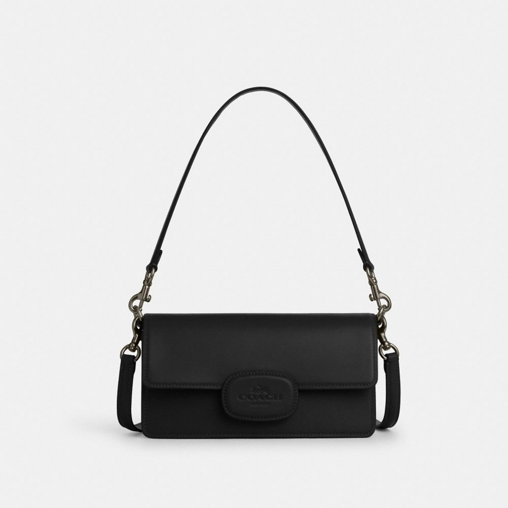 COACH®,Eliza Flap Crossbody With Leather Covered Closure,Shoulder Bag,Metal,Logo,Pen Holder,Casual,Black,Front View image number 0