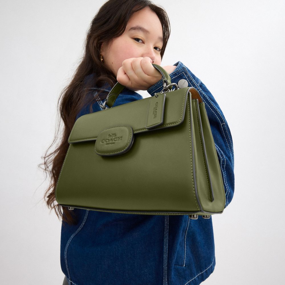 COACH®,Eliza Top Handle Bag,Satchel,Logo,Pen Holder,Casual,Work,Olive,Detail View