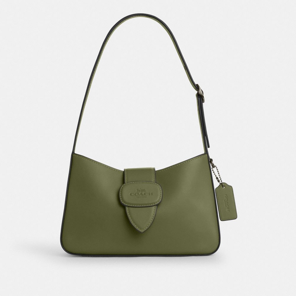 Gunmetal Military Green Eliza Shoulder Bag With Leather Covered Closure